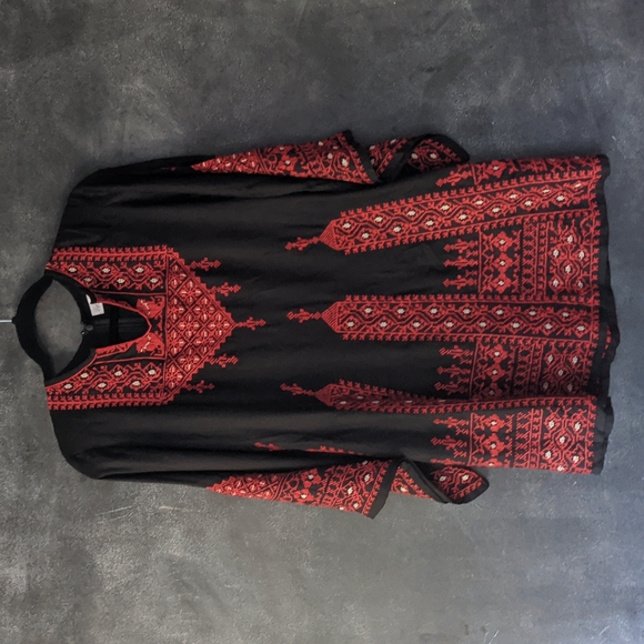 Eyes Of Simone Embroidered Bohemian Black Tunic Dress Size Small - Picture 1 of 12